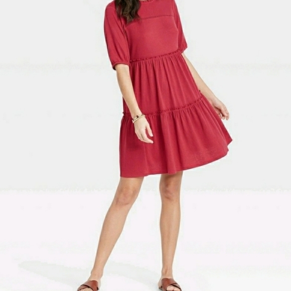 Knox Rose Dresses & Skirts - Knox Rose Red Short Sleeve Babydoll Dress M